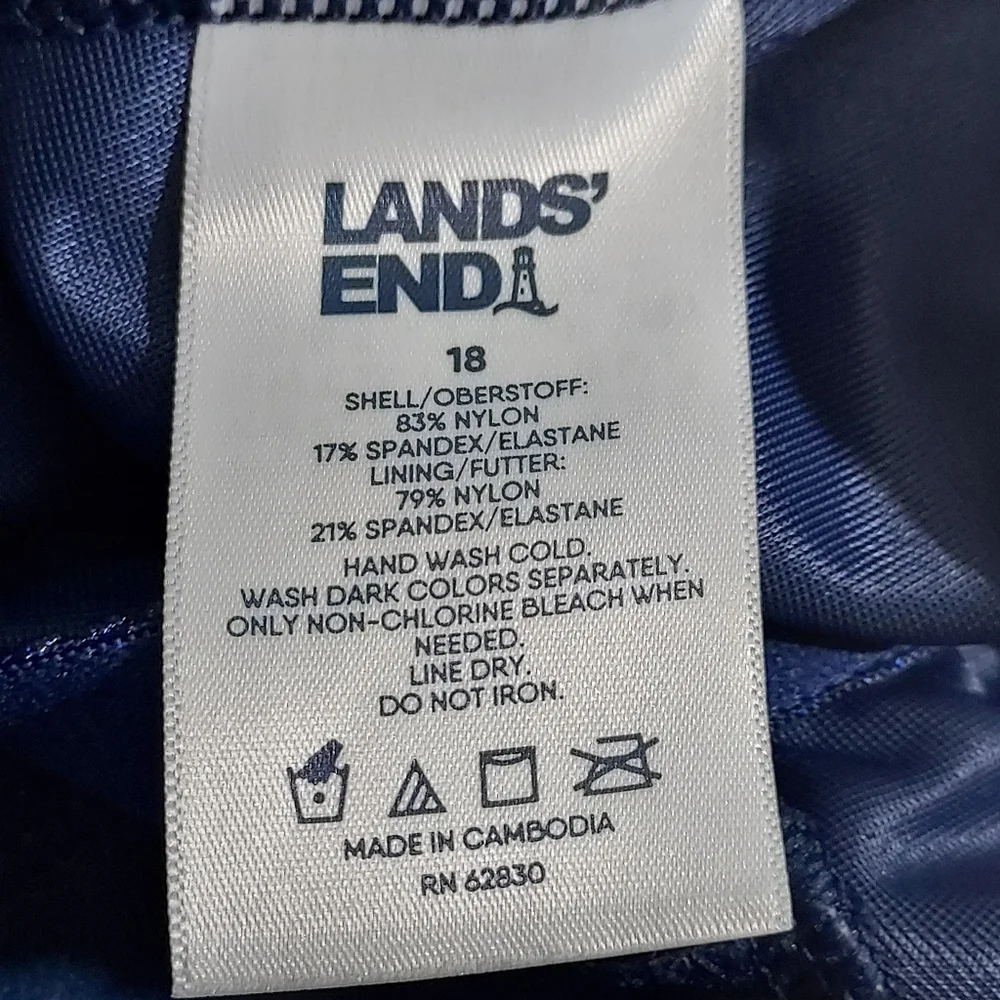 Lands End blue and white surplice swim dress 18